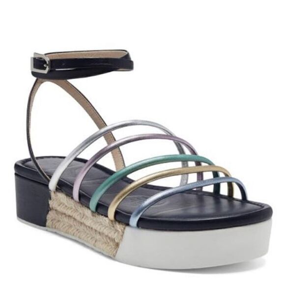 Louise et Cie BIMO Platform Multi Colored Asymmetrical Ankle Wrap Straps Sandal - Picture 1 of 10